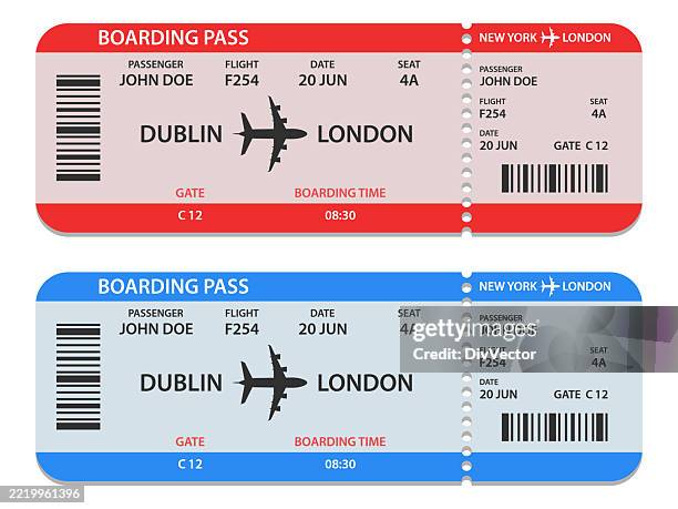 ilustraciones, imágenes clip art, dibujos animados e iconos de stock de diseño de billetes de avión - billete de avión