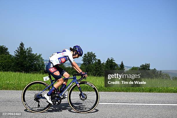 Eleonora Ciabocco of Italy and Team Picnic PostNL - White Best Young Rider competes in the breakaway during the 5th Tour de Suisse Women 2025, Stage...
