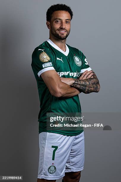Felipe Anderson of Palmeiras poses for a portrait during the official FIFA Club World Cup 2025 portrait session of SE Palmeiras on June 12, 2025 in...