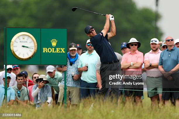 Adam Scott of Australia hits a tee shot on the eighth hole during the second round of the 125th U.S. OPEN at Oakmont Country Club on June 13, 2025 in...
