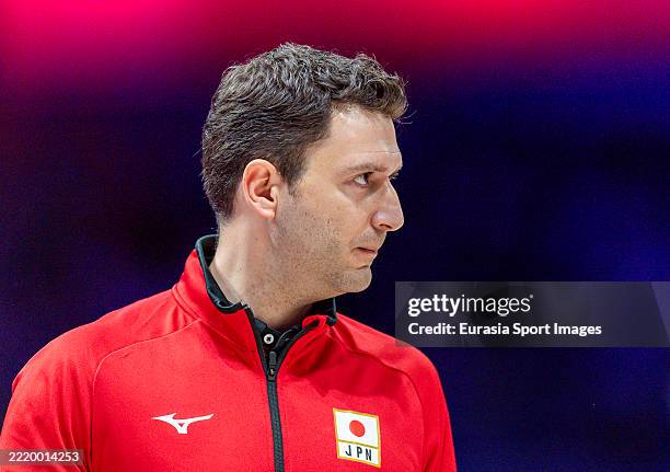 Team Japan head coach Ferhat Akbas reacts during the 2025 FIVB Women's Volleyball Nations League Week 2 match between Thailand and Japan on June 18,...