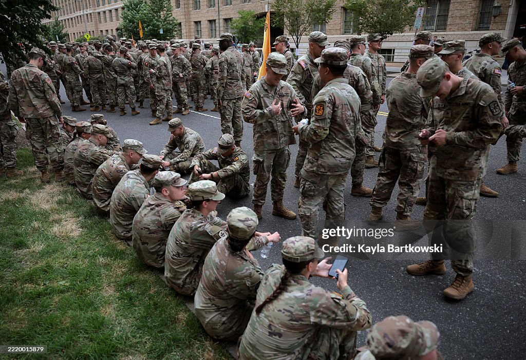 Army Breaking In U.S. Army soldiers take a break from drills ahead of tomorrow's 250th ...