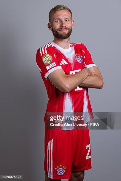 Konrad Laimer of FC Bayern Munich poses for a portrait during the official FIFA Club World Cup 2025 Portrait Session on June 13, 2025 in Orlando,...