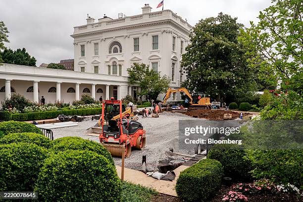 Construction in the Rose Garden of the White House in Washington, DC, US, on Wednesday, June 18, 2025. President Donald Trump declined to say whether...