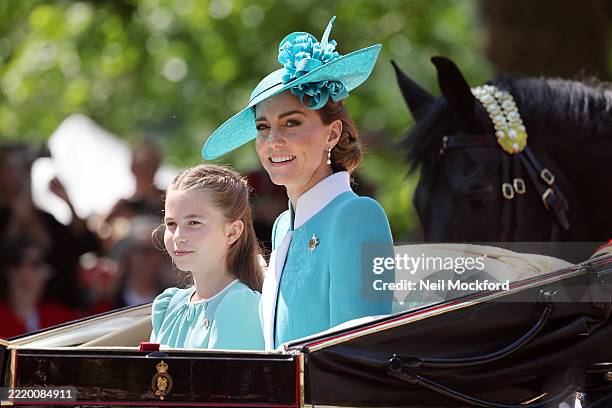 Catherine, Princess of Wales and Princess Charlotte of Wales during Trooping The Colour 2025 on June 14, 2025 in London, England. Trooping The Colour...