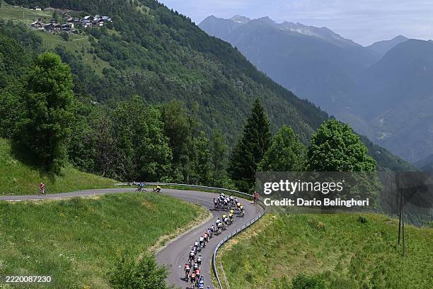 General view of the peloton climbing to the Col de la Madeleine during the 77th Criterium du Dauphine 2025, Stage 7 a 131.6km stage from...