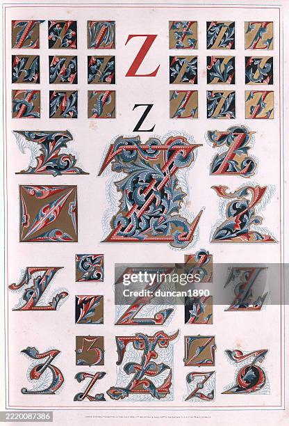 Letter Z Medieval Style Illuminated Letters Neo Gothic Victorian 19th ...