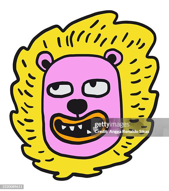 funny lion head doodle cartoon character - lion funny stock illustrations