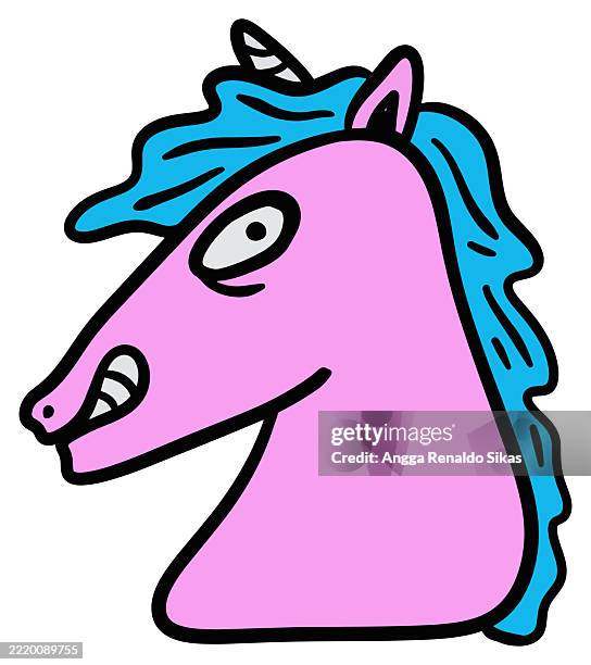 funny unicorn doodle cartoon character - unicorn head stock illustrations