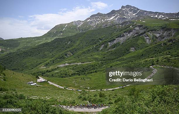 General view of the peloton climbing to the Col de la Madeleine during the 77th Criterium du Dauphine 2025, Stage 7 a 131.6km stage from...