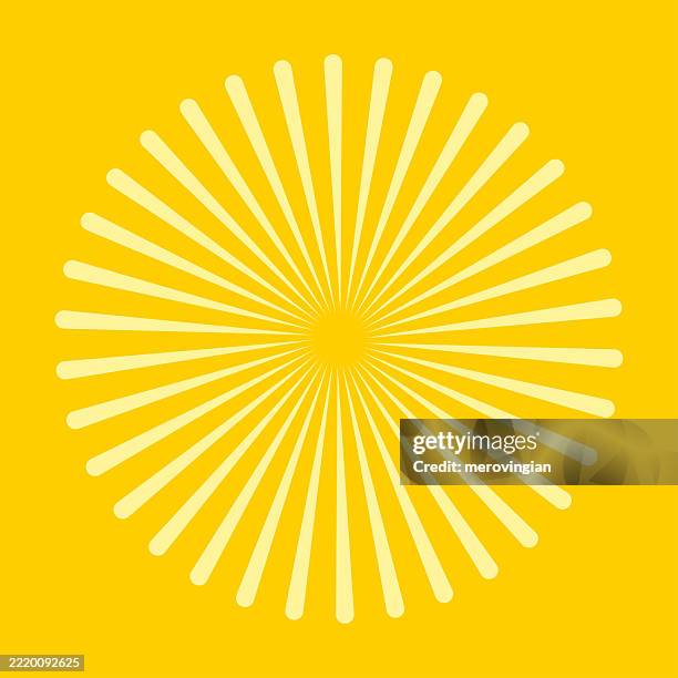 stockillustraties, clipart, cartoons en iconen met radial abstract sun beam pattern on yellow background. sunlight wave symbol - spring collection