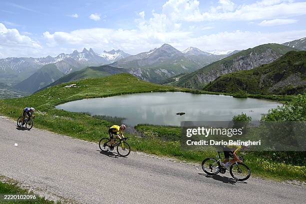 Remco Evenepoel of Belgium and Team Soudal Quick-Step, Jonas Vingegaard of Denmark and Team Visma | Lease a Bike and Tadej Pogacar of Slovenia and...