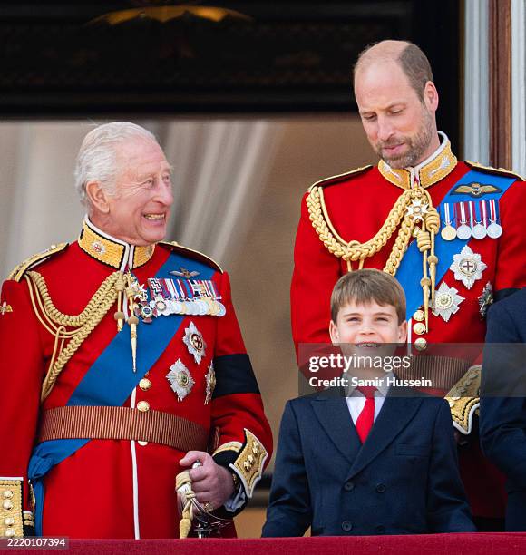 King Charles III, Prince Louis of Wales and Prince William, Prince of Wales during Trooping The Colour 2025 on June 14, 2025 in London, England....