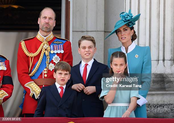 Prince Louis of Wales, Prince William, Prince of Wales, Prince George of Wales, Catherine, Princess of Wales and Princess Charlotte of Wales on the...