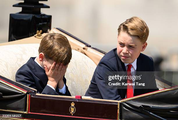 Prince Louis of Wales and Prince George of Wales during Trooping The Colour 2025 on June 14, 2025 in London, England. Trooping The Colour is a...