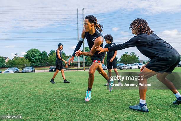 Youth flag football team at practice
