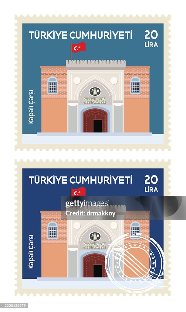 Istanbul Grand Bazaar Stamp Illustration