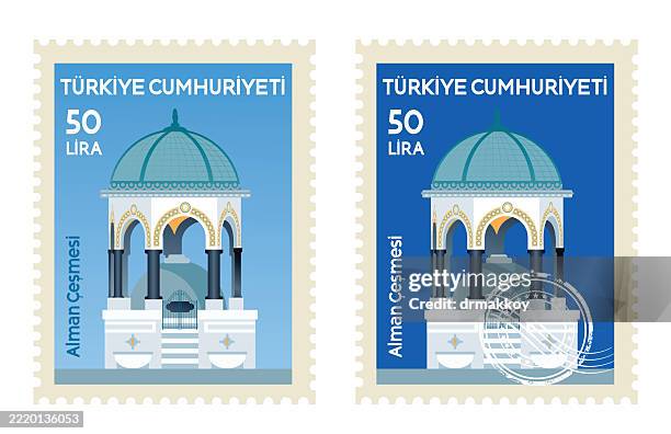 illustrazioni stock, clip art, cartoni animati e icone di tendenza di istanbul fontana tedesca timbro illustrazione - timbro postale