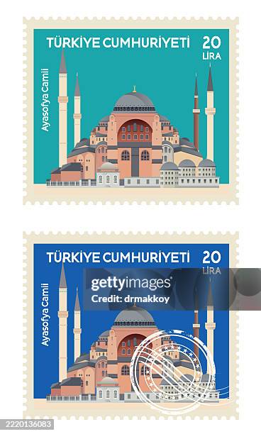 istanbul hagia sophia stamp illustration - hagia sophia museum stock illustrations