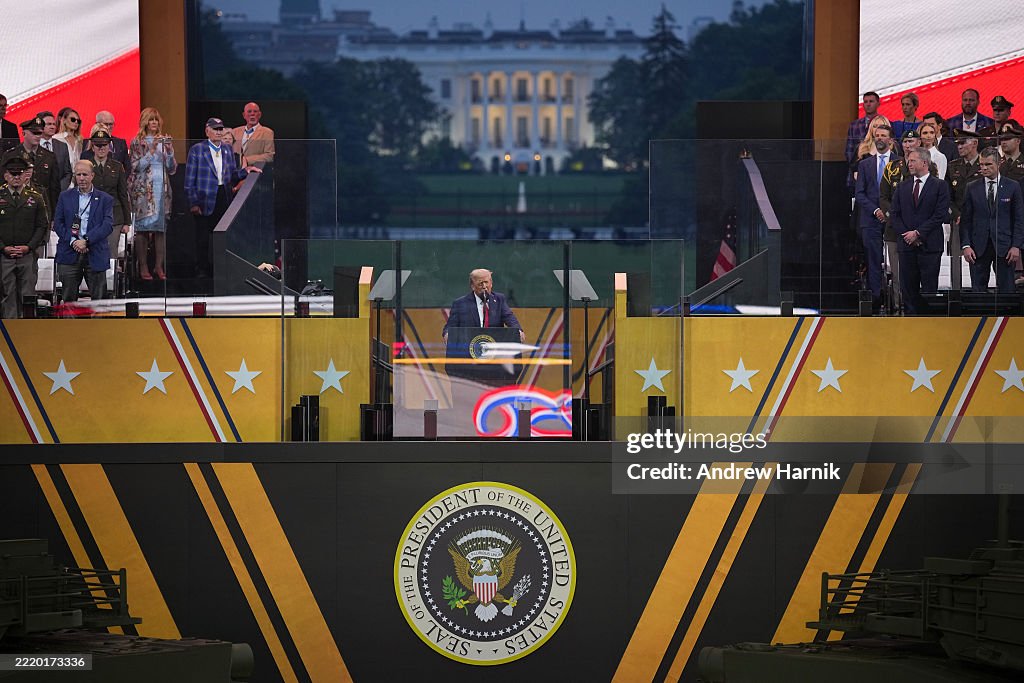 President Parade U.S. President Donald Trump speaks at the ending of the U.S Army ...
