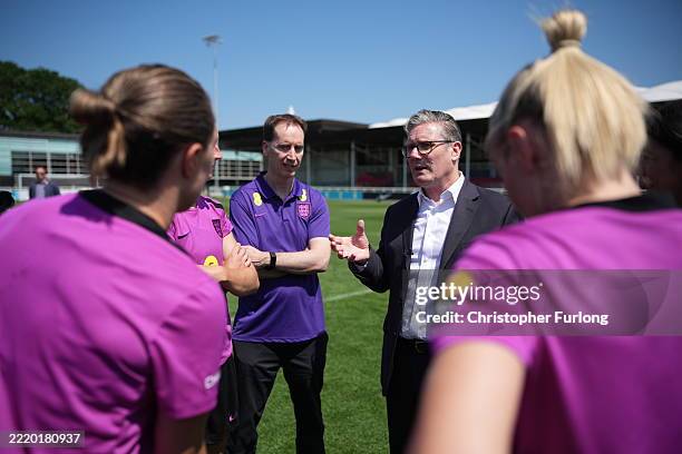 Britain's Prime Minister Sir Keir Starmer, meets Mark Bullingham CEO of the FA and the England Women's football team, the Lionesses, where he set out...