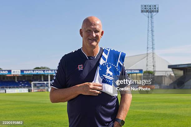 Simon Grayson, the new Hartlepool United manager, is pictured at Victoria Park in Hartlepool, United Kingdom, on June 19, 2025.