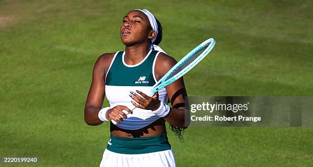 Coco Gauff of the United States in action against Xinyu Wang of China in the second round on Day 4 of the Berlin Tennis Open by Hylo at LTTC Rot-Weiß...
