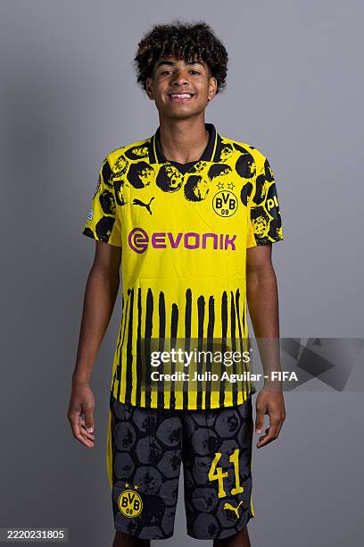 Mathis Albert of Borussia Dortmund poses for a portrait during the official FIFA Club World Cup 2025 Portrait Session on June 14, 2025 in Fort...