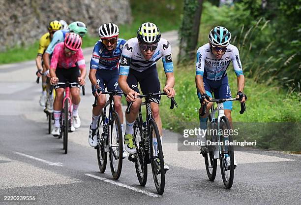 Valentin Paret-Peintre of France and Team Soudal Quick-Step, Ivan Romeo of Spain and Team Movistar and Lenny Martinez of France and Team Bahrain -...