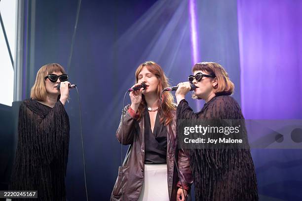 Holly Laessig, Madison Cunningham, and Jess Wolfe attend the Hudson River Music Festival at Croton Point Park on June 14, 2025 in Croton-on-Hudson,...