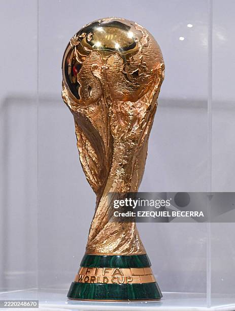 View of the FIFA World Cup trophy being exhibited in Heredia, Costa Rica, on June 19, 2025.