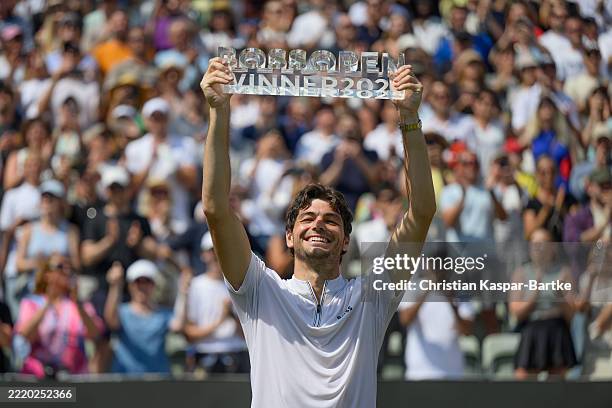 Taylor Fritz of United States of America celebrates after winning the final match against Alexander Zverev of Germany during day seven of the BOSS...