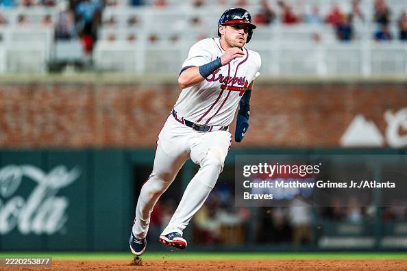Austin Riley Third Base Austin Riley of the Atlanta Braves runs to third base in the sixth ...