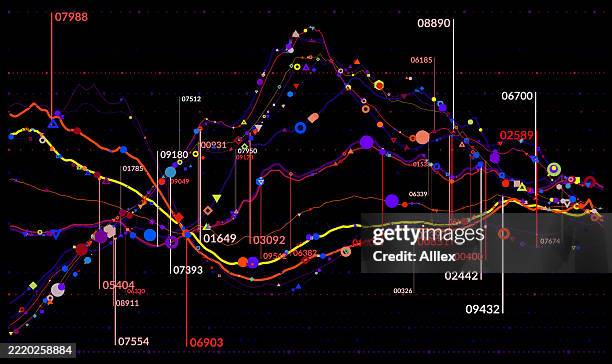 dynamic colorful abstract lines and graph elements with numeric identifiers - creative space stock illustrations