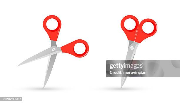 pair of red-handled scissors - scissors stock illustrations
