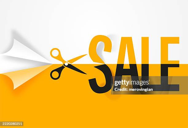 sale banner with scissors - scissors cutting stock illustrations