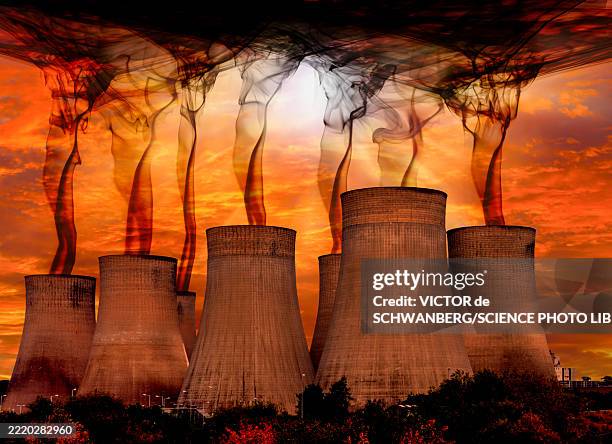 greenhouse gas emissions and climate change, illustration - treibhausgas stock-grafiken, -clipart, -cartoons und -symbole