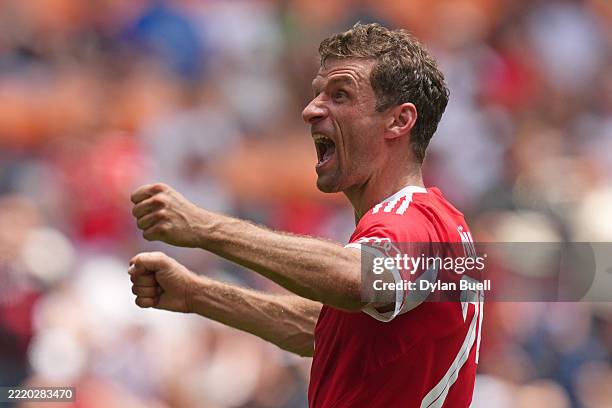 Thomas Mueller of FC Bayern Munchen celebrates scoring his team's tenth goal during the FIFA Club World Cup 2025 group C match between FC Bayern...