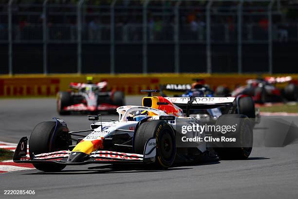 Isack Hadjar of France driving the Visa Cash App Racing Bulls VCARB 02 leads Alexander Albon of Thailand driving the Williams FW47 Mercedes and...