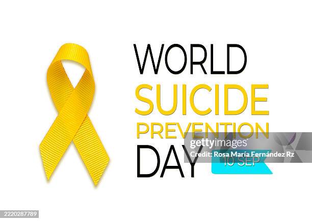 yellow awareness ribbon. suicide prevention day - suicide prevention stock pictures, royalty-free photos & images