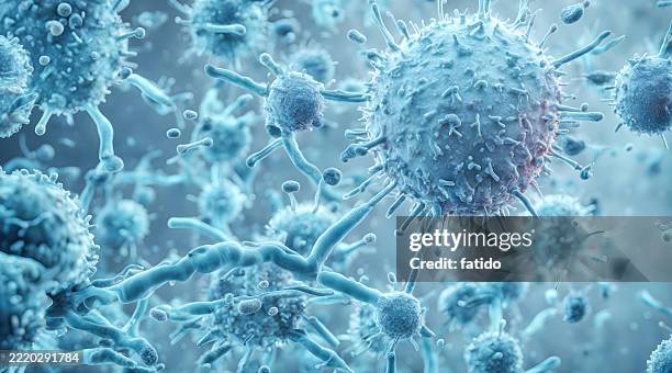 mikroskopisch blaue bakterien hintergrund - menschliche zelle stock-fotos und bilder