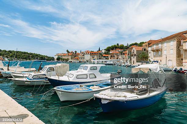 dalmatian coastal village with turquoise sea - croatian culture stock pictures, royalty-free photos & images