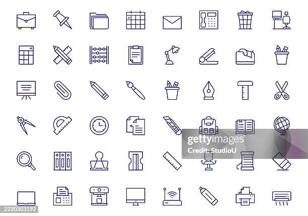 stockillustraties, clipart, cartoons en iconen met office supplies editable icons - kantoorartikel