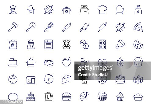 Cooking line icon set contains Cooking Utensils, Recipe, Chef, Cutlery, Dinner, and more icons Cooking line icon set contains Cooking Utensils, Recipe, Chef, Cutlery, Dinner, and more icons