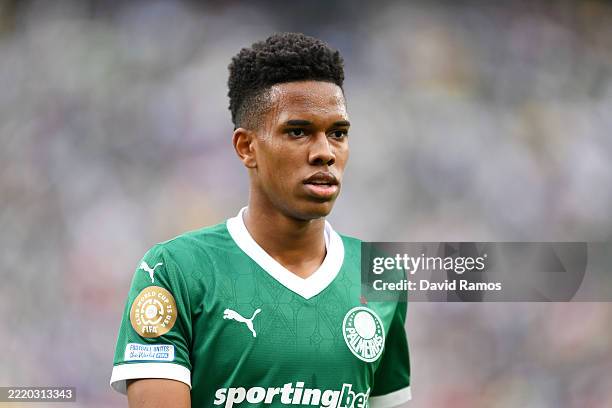 Estevao of Palmeiras looks on during the FIFA Club World Cup 2025 group A match between SE Palmeiras and FC Porto at MetLife Stadium on June 15, 2025...