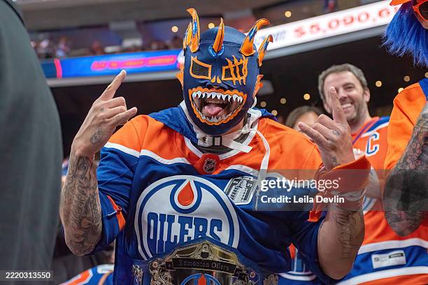 Fan of the Edmonton Oilers enjoys Game Five of the 2025 Stanley Cup Final against the Florida Panthers at Rogers Place on June 14, 2024 in Edmonton,...