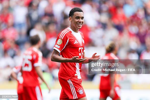 Jamal Musiala of Bayern celebrates his 2nd goal during the FIFA Club World Cup 2025 group C match between FC Bayern München and Auckland City FC at...
