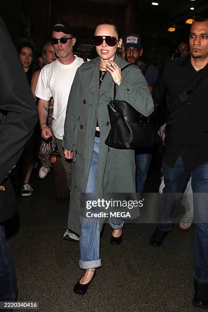 Miley Cyrus is seen arriving at St Pancras International on June 20, 2025 in London, United Kingdom.
