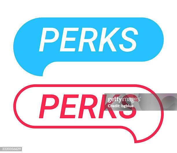 perks - blue and red speech bubble on white background - text message bubble graphic stock illustrations
