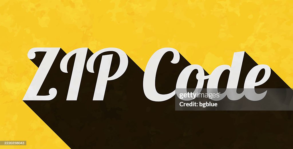 ZIP Code - Text with long shadow on textured yellow background